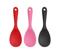3 cuillères de cuisine en silicone - cuillère à riz et portée avec tête ronde et manche longue - ustensiles de cuisine (rose, noir)