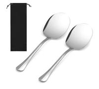 3 cuillères de service en acier inoxydable avec sac en flanelle Set, couverts à salade avec de longs manches, cuillères polies inoxydables, grands couverts de service, cuillères à soupe pour banquet