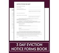 3 Day Eviction Notice Forms Book, Notice to Pay Rent or Vacate Form | Landlord to Tenant Notice to Quit | 70 Forms.