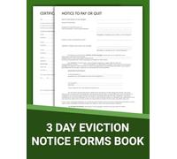 3 Day Eviction Notice Forms Book, Notice to Pay Rent or Vacate Form | Landlord to Tenant Notice to Quit | 70 Forms.