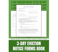 3 Day Eviction Notice Forms Book, Notice to Pay Rent or Vacate, Landlord to Tenant Notice to Quit.
