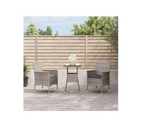 Vidaxl Ensemble De Bistro De Jardin 3 Pcs Coussins Gris Poly Rotin