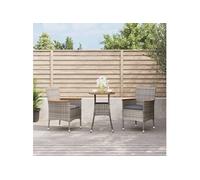 3-delige Bistroset met kussens poly rattan grijs3187430
