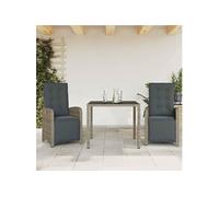 vidaXL 3-delige Bistroset met kussens poly rattan grijs3212462 Gris G