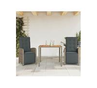 vidaXL 3-delige Bistroset met kussens poly rattan grijs3212480 Gris G