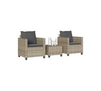 vidaXL 3-delige Bistroset met kussens poly rattan lichtgrijs4003901 G