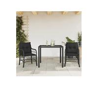 Ensemble de Bistro avec Coussins Table Chaises 3 pcs Noir Résine Tressée vidaXL