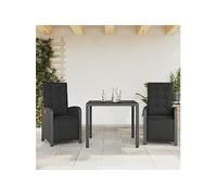 Vidaxl Ensemble De Bistro 3 Pcs Avec Coussins Noir Résine Tressée