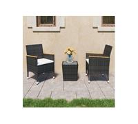 3-delige Bistroset poly rattan en gehard glas zwart3058364