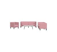 3-delige Loungeset Chesterfield met bolsters fluweel roze3209284