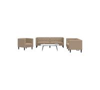 vidaXL Ensemble de canapé Chesterfield 3 pcs similicuir cappuccino