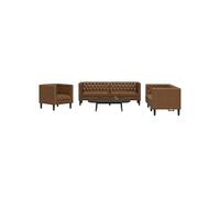 vidaXL Ensemble de canapé Chesterfield 3 pcs marron similicuir daim, canapé, siège de canapé, canapé relax, canapé confort, 3209273