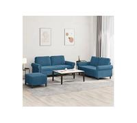 vidaXL Ensemble de canapés 3 pièces avec coussins Velours Bleu