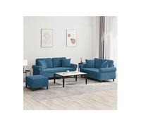 Vidaxl Ensemble De Canapés 3 Pcs Avec Coussins Bleu Velours