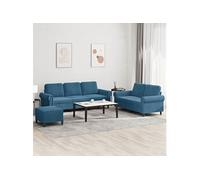 Vidaxl Ensemble De Canapés 3 Pcs Avec Coussins Bleu Velours