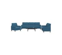 Vidaxl Ensemble De Canapés 3 Pcs Avec Coussins Bleu Velours Bleu