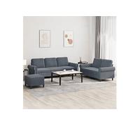Ensemble de Canapés avec Coussins Sièges Salon 3 pcs Gris Foncé Velours vidaXL