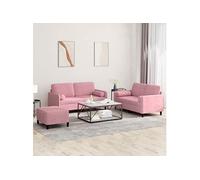 3-delige Loungeset met kussens fluweel roze3202007