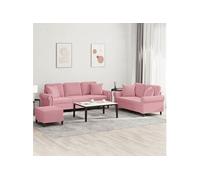 Vidaxl Ensemble De Canapés 3 Pcs Avec Coussins Rose Velours