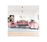 Vidaxl Ensemble De Canapés 3 Pcs Avec Coussins Rose Velours Rose