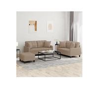 Vidaxl Ensemble De Canapés 3 Pcs Avec Coussins Cappuccino Similicuir