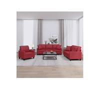 Vidaxl Ensemble De Canapés 3 Pcs Et Coussins Rouge Bordeaux Similicuir Multicolore