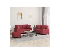 3-delige Loungeset met kussens kunstleer wijnrood3201376