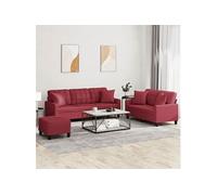 Vidaxl Ensemble De Canapés 3 Pcs Et Coussins Rouge Bordeaux Similicuir Multicolore