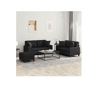 3-delige Loungeset met kussens kunstleer zwart3201373