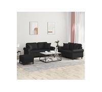 vidaXL Ensemble de canapés 3 pcs – similicuir noir avec coussins