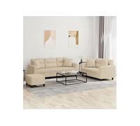 Ensemble de Canapés avec Coussins 3 pcs, Canapés avec Accoudoirs et Dossier, Ensemble de Meubles avec Repose-pied Salon, Moderne, Crème Tissu
