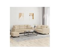 Ensemble de Canapés avec Coussins 3 pcs, Canapés avec Accoudoirs et Dossier, Ensemble de Meubles avec Repose-pied Salon, Moderne, Crème Tissu
