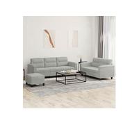 Ensemble de canapés 3 pcs coussins gris clair tissu microfibre