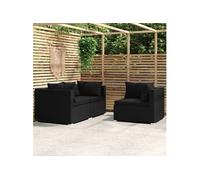 Salon de Jardin 3 pcs avec Coussins Marron Résine Tressée Mobilier vidaXL
