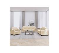 vidaXL 3-delige Loungeset met kussens stof crÃmekleurig3201788 Crème G