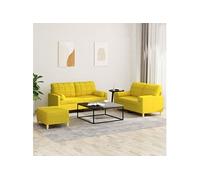 Vidaxl Ensemble De Canapés 3 Pcs Avec Coussins Jaune Clair Tissu Jaune