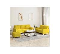 Vidaxl Ensemble De Canapés 3 Pcs Avec Coussins Jaune Clair Tissu Jaune
