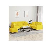 vidaXL Ensemble de canapés 3 pcs avec coussins jaune clair tissu
