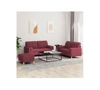 Vidaxl Ensemble De Canapés 3 Pcs Avec Coussins Rouge Bordeaux Tissu Rouge