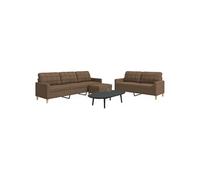 3-delige Loungeset met voetenbank stof bruin3278330