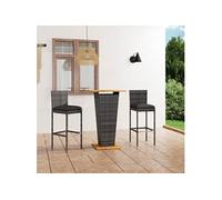 Ensemble de bar de jardin - vidaXL - 3 pcs - Résine tressée - Gris - 4 personnes