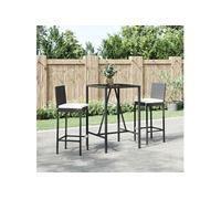 3-delige Tuinbarset met kussens poly rattan zwart3187641