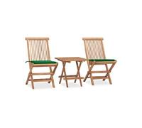 Vidaxl Mobilier À Dîner D'extérieur Pliable Avec Coussin 3 Pcs Teck