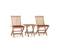 Vidaxl Mobilier À Dîner D'extérieur Pliable Avec Coussin 3 Pcs Teck