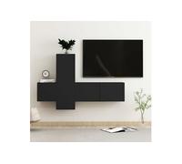 vidaXL 3-delige Tv-meubelset bewerkt hout zwart3078759 Noir G