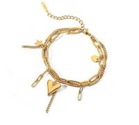 3. Design moderne en forme de cœur double couche en acier inoxydable réglable bijoux femmes hommes usage quotidien unisexe chaîne d'amour en acier inoxydable, taille unique, Comme décrit