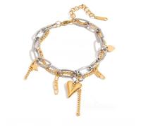 3. Design moderne en forme de cœur double couche en acier inoxydable réglable bijoux femmes hommes usage quotidien unisexe chaîne d'amour en acier inoxydable, taille unique, Comme décrit