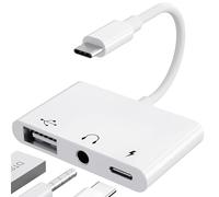 【3 en 1】 Adaptateur USB C Jack 3,5 mm avec Charge Rapide Adaptateur de OTG, Audio Ecouteur Splitter de Type C vers Aux pour Samsung Galaxy S22 Ultra S21 S20 i-Pad Pro Air Pixel 4 (Blanc)