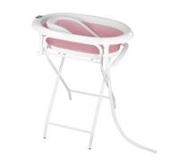 3 en 1 Baignoire Pliable Bébé sur Pied - avec Tuyau de Vidange - Thermomètre Intégré - Coussin de Bain et Sangles d’Attache - Baignoire Pliable Bébé Évolutive - Cadeau de Naissance