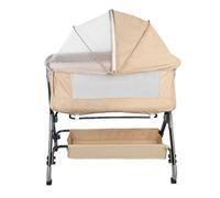 3 en 1 Berceau Cododo pour Bébé,Lit bébé cododo,pour 1 à 36 Mois, Grand Matelas Rembourré, Côtés en Filet,Moustiquaire 4 Roues，Réglage de la Hauteur, (0-40 kg) (104 x 52 x 100-110 cm - Blanc cassé)